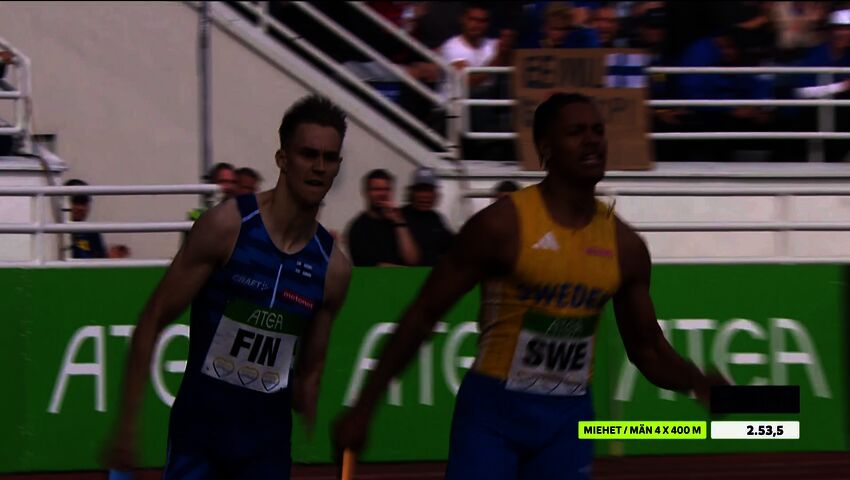 Suomi voittoon miesten 4x400 m viestissä.