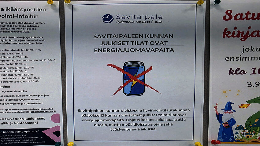 Savitaipaleen kunnan tiloissa energiajuomakielto koskee myös aikuisia